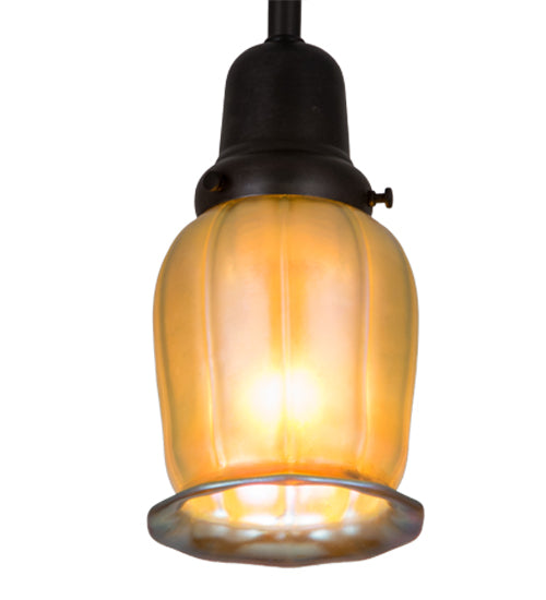 Meyda Lighting Revival Chelsea Favrile 4" Craftsman Brown Pendant Light With Gold & Yellow Iridescent Shade Glass
