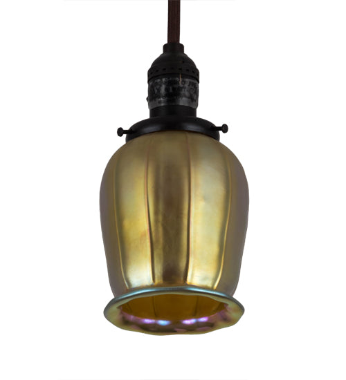 Meyda Lighting Revival Chelsea Favrile 5" Craftsman Brown Chelsea Favrile Mini Pendant Light With Gold & Yellow Iridescent Shade Glass