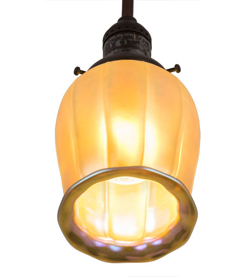 Meyda Lighting Revival Chelsea Favrile 5" Craftsman Brown Chelsea Favrile Mini Pendant Light With Gold & Yellow Iridescent Shade Glass