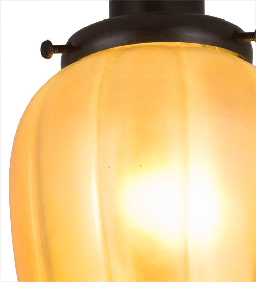 Meyda Lighting Revival Chelsea Favrile 5" Craftsman Brown Chelsea Favrile Mini Pendant Light With Gold & Yellow Iridescent Shade Glass