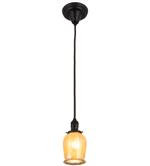 Meyda Lighting Revival Chelsea Favrile 5" Craftsman Brown Chelsea Favrile Mini Pendant Light With Gold & Yellow Iridescent Shade Glass