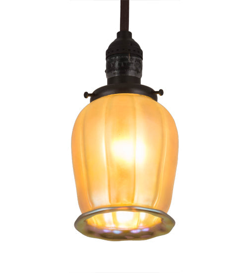 Meyda Lighting Revival Chelsea Favrile 5" Craftsman Brown Chelsea Favrile Mini Pendant Light With Gold & Yellow Iridescent Shade Glass