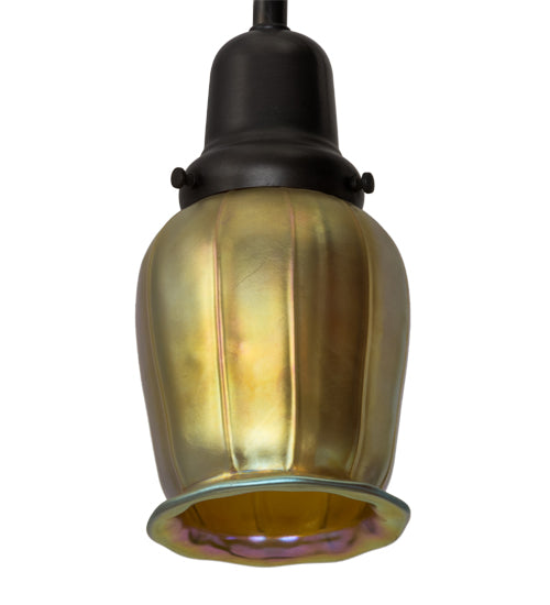 Meyda Lighting Revival Chelsea Favrile 6" Craftsman Brown Pendant Light With Gold & Yellow Iridescent Shade Glass