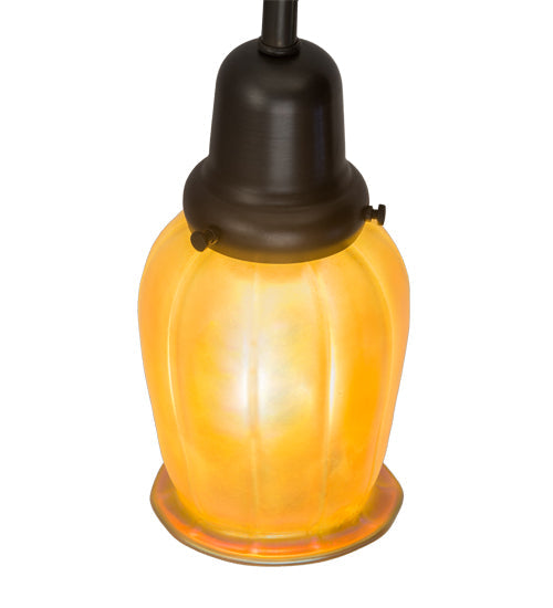 Meyda Lighting Revival Chelsea Favrile 6" Craftsman Brown Pendant Light With Gold & Yellow Iridescent Shade Glass