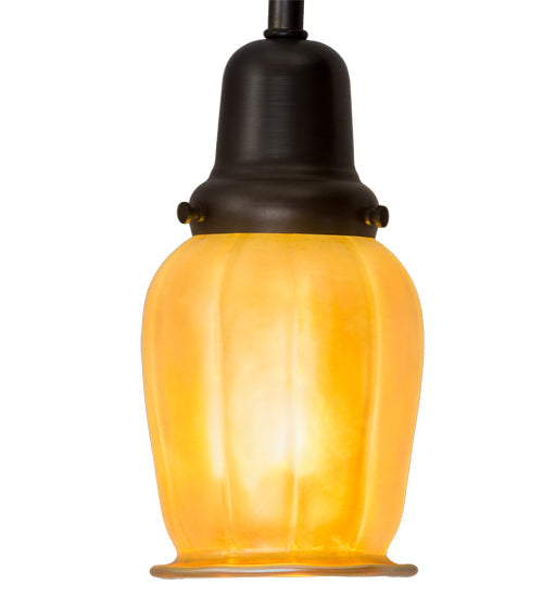 Meyda Lighting Revival Chelsea Favrile 6" Craftsman Brown Pendant Light With Gold & Yellow Iridescent Shade Glass