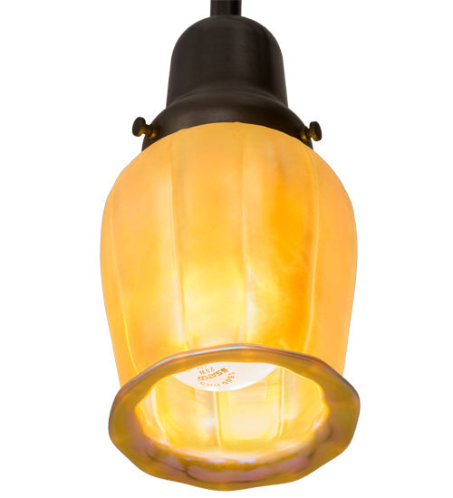 Meyda Lighting Revival Chelsea Favrile 6" Craftsman Brown Pendant Light With Gold & Yellow Iridescent Shade Glass