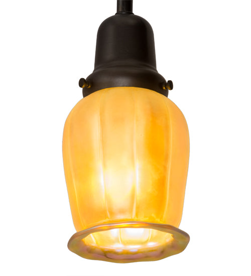 Meyda Lighting Revival Chelsea Favrile 6" Craftsman Brown Pendant Light With Gold & Yellow Iridescent Shade Glass
