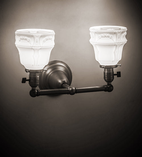 Meyda Lighting Revival Garland 16" 2-Light Brushed Nickel Wall Sconce With White Shade Glass
