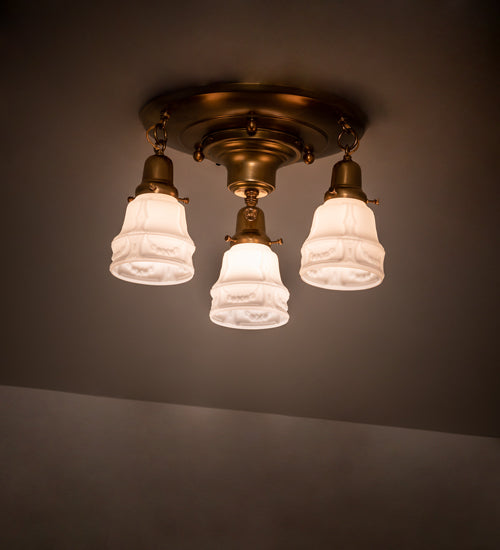 Meyda Lighting Revival Garland 17" 3-Light Brushed Brass Flush Mount Light With White Art Shade Glass