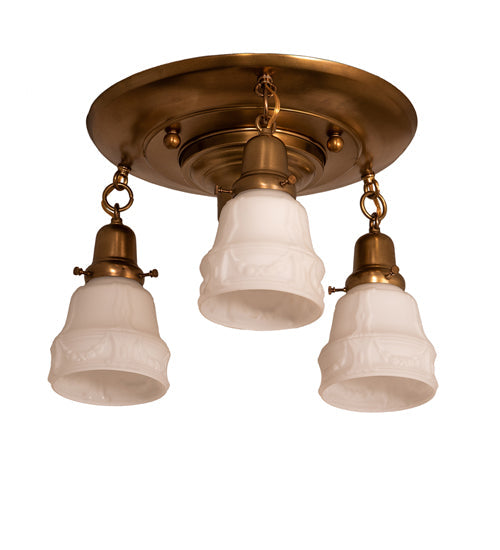 Meyda Lighting Revival Garland 17" 3-Light Brushed Brass Flush Mount Light With White Art Shade Glass