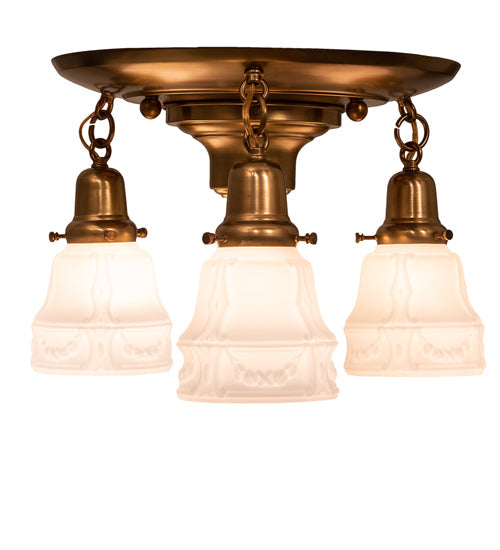 Meyda Lighting Revival Garland 17" 3-Light Brushed Brass Flush Mount Light With White Art Shade Glass