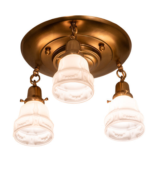Meyda Lighting Revival Garland 17" 3-Light Brushed Brass Flush Mount Light With White Art Shade Glass