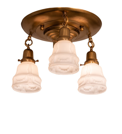 Meyda Lighting Revival Garland 17" 3-Light Brushed Brass Flush Mount Light With White Art Shade Glass