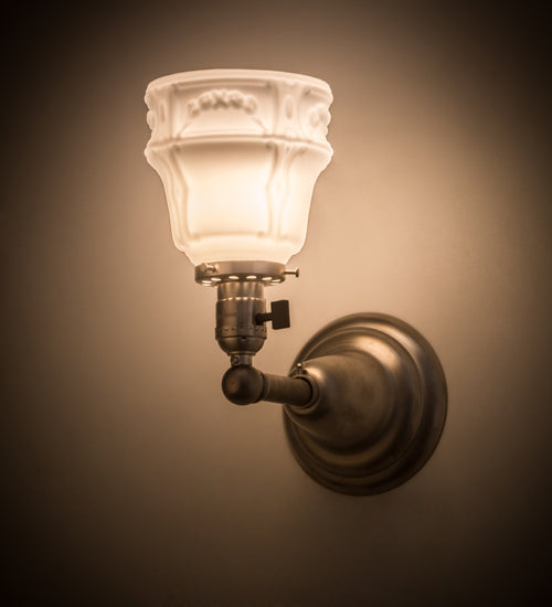 Meyda Lighting Revival Garland 5" Brushed Nickel Wall Sconce With White Shade Glass
