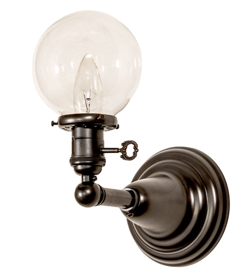 Meyda Lighting Revival Globe 5" Craftsman Brown On Brass Wall Sconce With Clear Shade Glass