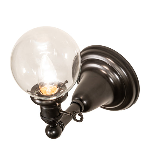 Meyda Lighting Revival Globe 5" Craftsman Brown On Brass Wall Sconce With Clear Shade Glass