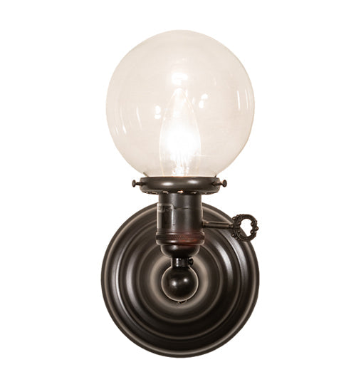 Meyda Lighting Revival Globe 5" Craftsman Brown On Brass Wall Sconce With Clear Shade Glass