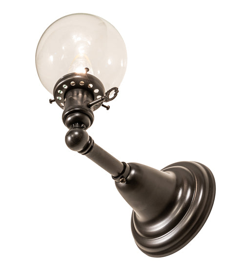 Meyda Lighting Revival Globe 5" Craftsman Brown On Brass Wall Sconce With Clear Shade Glass