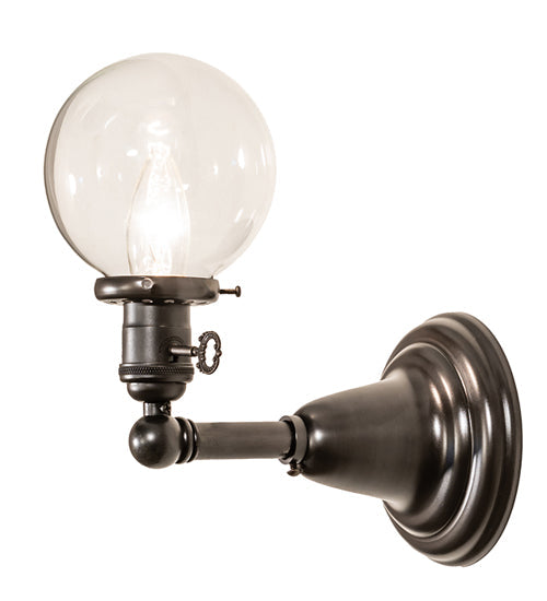 Meyda Lighting Revival Globe 5" Craftsman Brown On Brass Wall Sconce With Clear Shade Glass