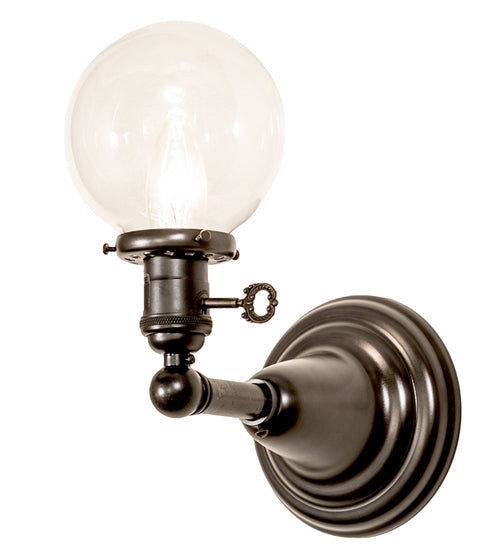 Meyda Lighting Revival Globe 5" Craftsman Brown On Brass Wall Sconce With Clear Shade Glass