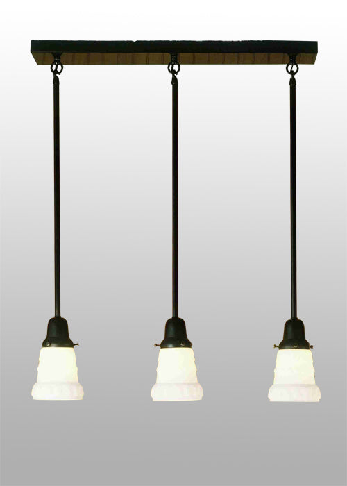 Meyda Lighting Revival Oyster Bay 25" 3-Light Craftsman Brown Island Pendant Light With White Embossed Shade Glass