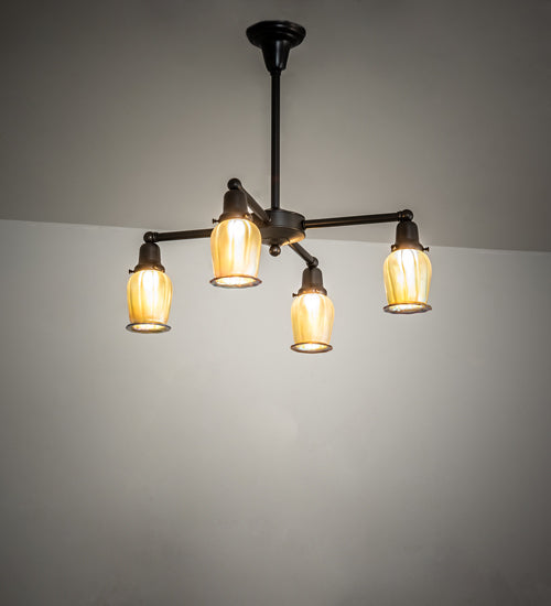 Meyda Lighting Revival Oyster Bay 26" 4-Light Craftsman Brown Favrile Chandelier With Gold Iridescent Shade Glass