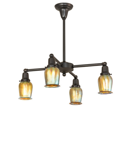 Meyda Lighting Revival Oyster Bay 26" 4-Light Craftsman Brown Favrile Chandelier With Gold Iridescent Shade Glass