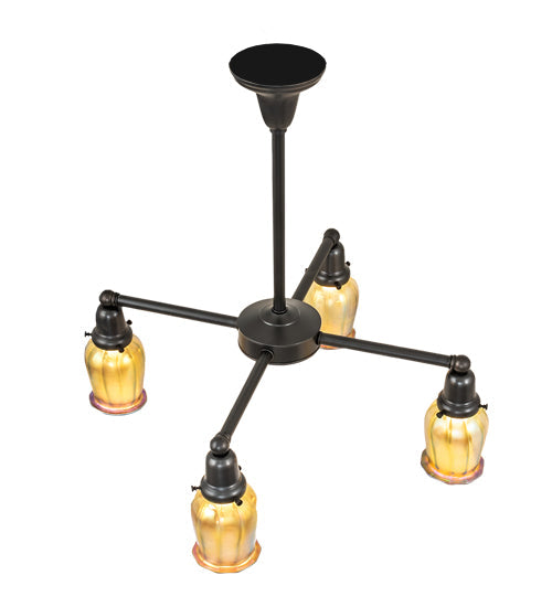 Meyda Lighting Revival Oyster Bay 26" 4-Light Craftsman Brown Favrile Chandelier With Gold Iridescent Shade Glass