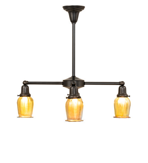Meyda Lighting Revival Oyster Bay 26" 4-Light Craftsman Brown Favrile Chandelier With Gold Iridescent Shade Glass