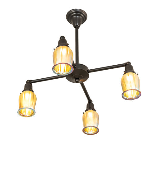 Meyda Lighting Revival Oyster Bay 26" 4-Light Craftsman Brown Favrile Chandelier With Gold Iridescent Shade Glass