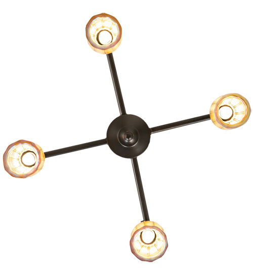 Meyda Lighting Revival Oyster Bay 26" 4-Light Craftsman Brown Favrile Chandelier With Gold Iridescent Shade Glass