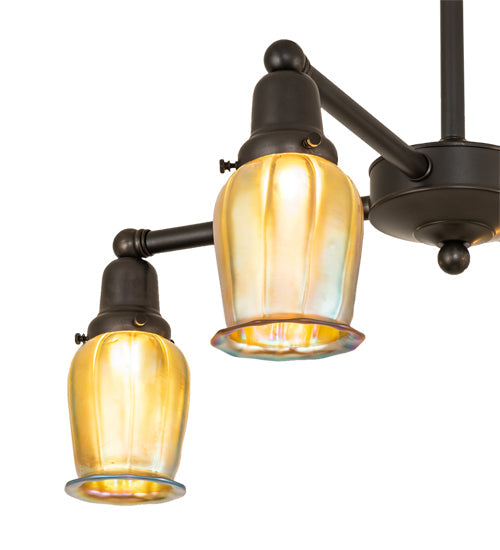 Meyda Lighting Revival Oyster Bay 26" 4-Light Craftsman Brown Favrile Chandelier With Gold Iridescent Shade Glass