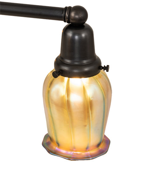 Meyda Lighting Revival Oyster Bay 26" 4-Light Craftsman Brown Favrile Chandelier With Gold Iridescent Shade Glass