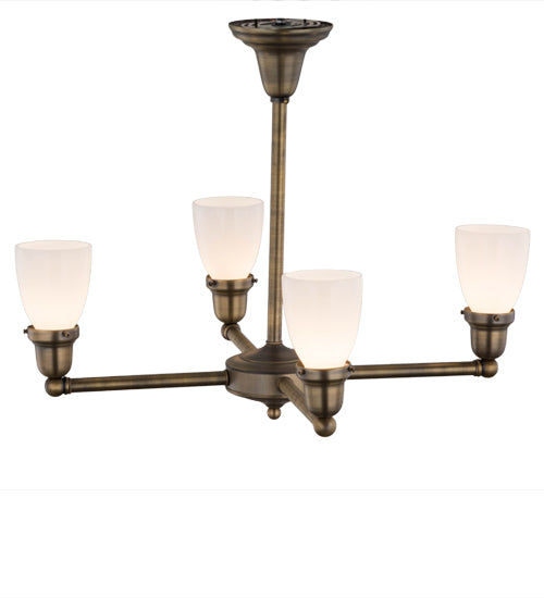 Meyda Lighting Revival Oyster Bay 27" 4-Light Antique Brass Goblet Chandelier With White Shade Glass