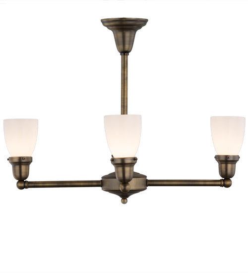 Meyda Lighting Revival Oyster Bay 27" 4-Light Antique Brass Goblet Chandelier With White Shade Glass