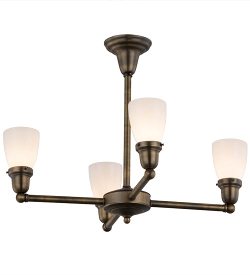 Meyda Lighting Revival Oyster Bay 27" 4-Light Antique Brass Goblet Chandelier With White Shade Glass