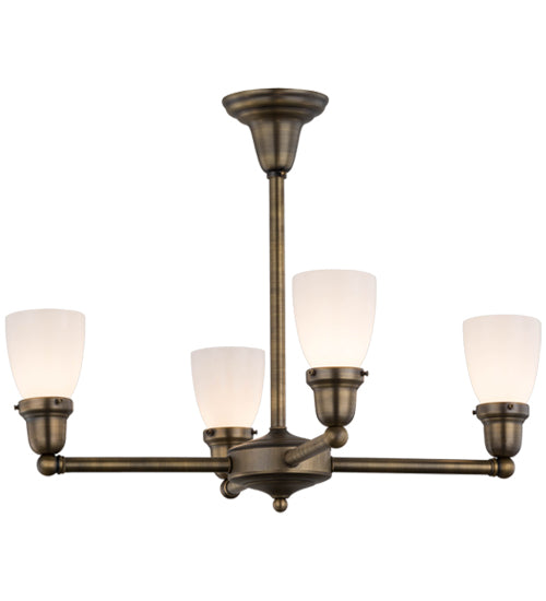 Meyda Lighting Revival Oyster Bay 27" 4-Light Antique Brass Goblet Chandelier With White Shade Glass