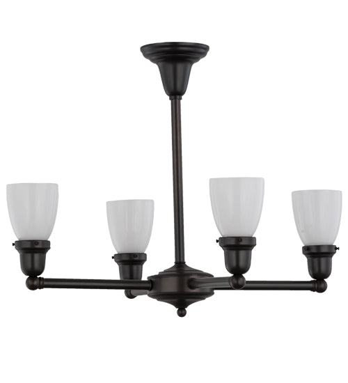 Meyda Lighting Revival Oyster Bay 27" 4-Light Craftsman Brown Goblet Chandelier With White Shade Glass