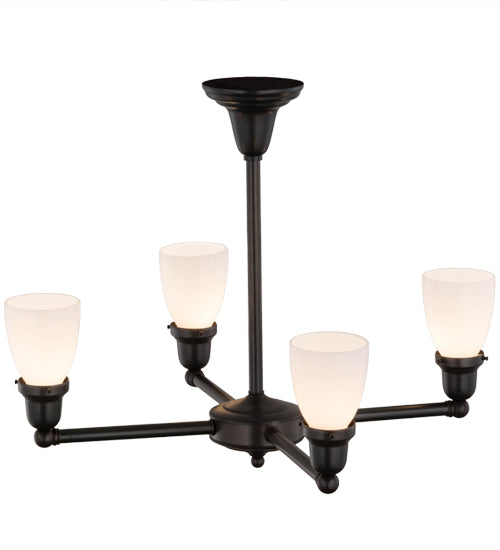 Meyda Lighting Revival Oyster Bay 27" 4-Light Craftsman Brown Goblet Chandelier With White Shade Glass