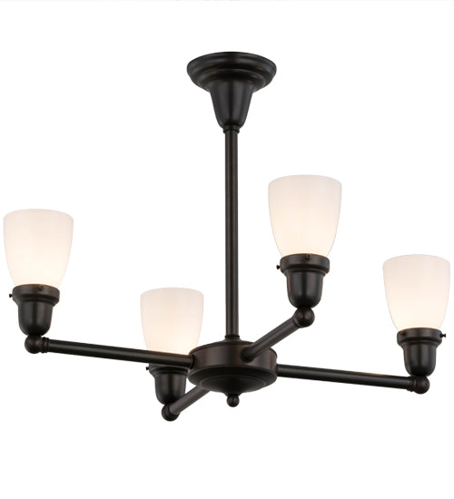 Meyda Lighting Revival Oyster Bay 27" 4-Light Craftsman Brown Goblet Chandelier With White Shade Glass