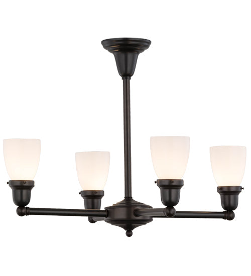 Meyda Lighting Revival Oyster Bay 27" 4-Light Craftsman Brown Goblet Chandelier With White Shade Glass