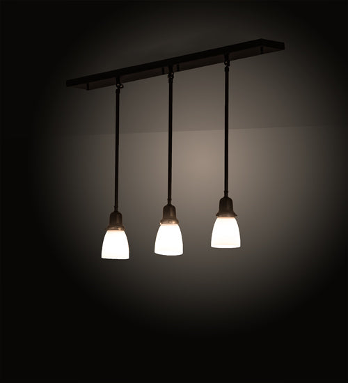 Meyda Lighting Revival Oyster Bay 36" 3-Light Craftsman Brown Island Pendant Light With White Opal Shade Glass