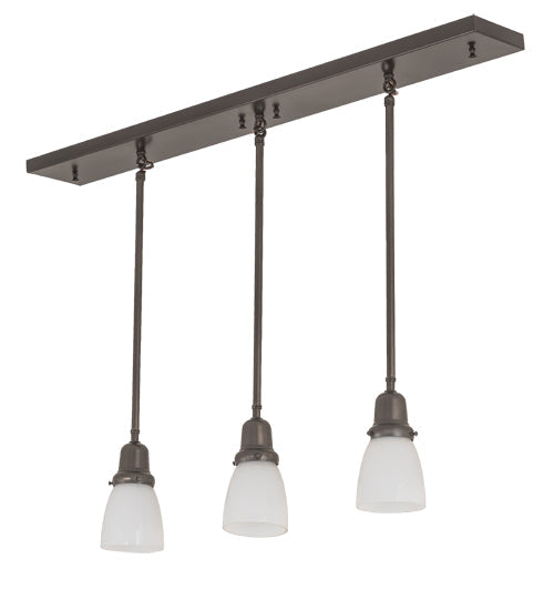 Meyda Lighting Revival Oyster Bay 36" 3-Light Craftsman Brown Island Pendant Light With White Opal Shade Glass