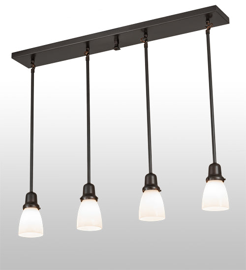 Meyda Lighting Revival Oyster Bay 36" 4-Light Craftsman Brown Goblet Island Pendant Light With White Opal Shade Glass