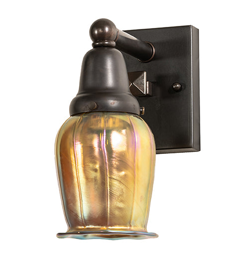 Meyda Lighting Revival Oyster Bay 4" Craftsman Brown Favrile Wall Sconce With Gold Iridescent Shade Glass