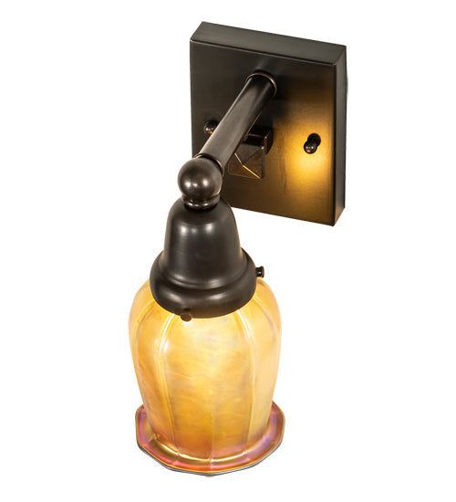 Meyda Lighting Revival Oyster Bay 4" Craftsman Brown Favrile Wall Sconce With Gold Iridescent Shade Glass