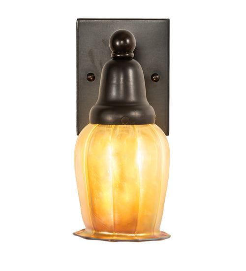 Meyda Lighting Revival Oyster Bay 4" Craftsman Brown Favrile Wall Sconce With Gold Iridescent Shade Glass