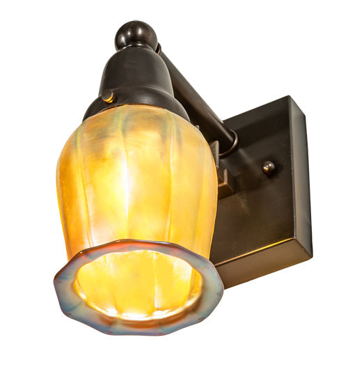 Meyda Lighting Revival Oyster Bay 4" Craftsman Brown Favrile Wall Sconce With Gold Iridescent Shade Glass