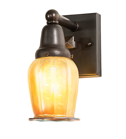 Meyda Lighting Revival Oyster Bay 4" Craftsman Brown Favrile Wall Sconce With Gold Iridescent Shade Glass