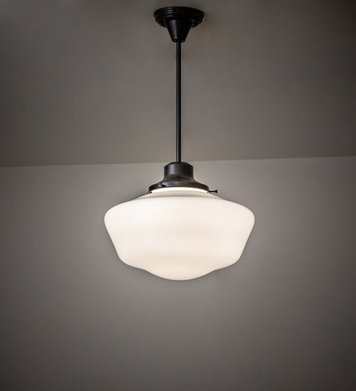Meyda Lighting Revival Schoolhouse 16" Craftsman Brown Traditional Globe Pendant Light With White Opal Shade Glass